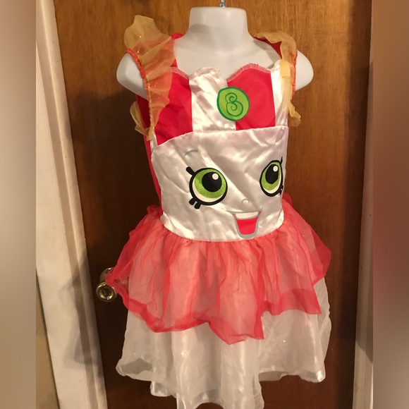 Shopkins Girls Costume Dress Poppy Popcorn White & Red Glittery Gown Dressup - Picture 3 of 4